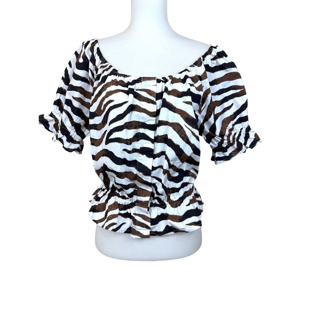 J.Crew Animal Print Smocked Crop Top Off Shoulder Puff Sleeve Sz S NWOT